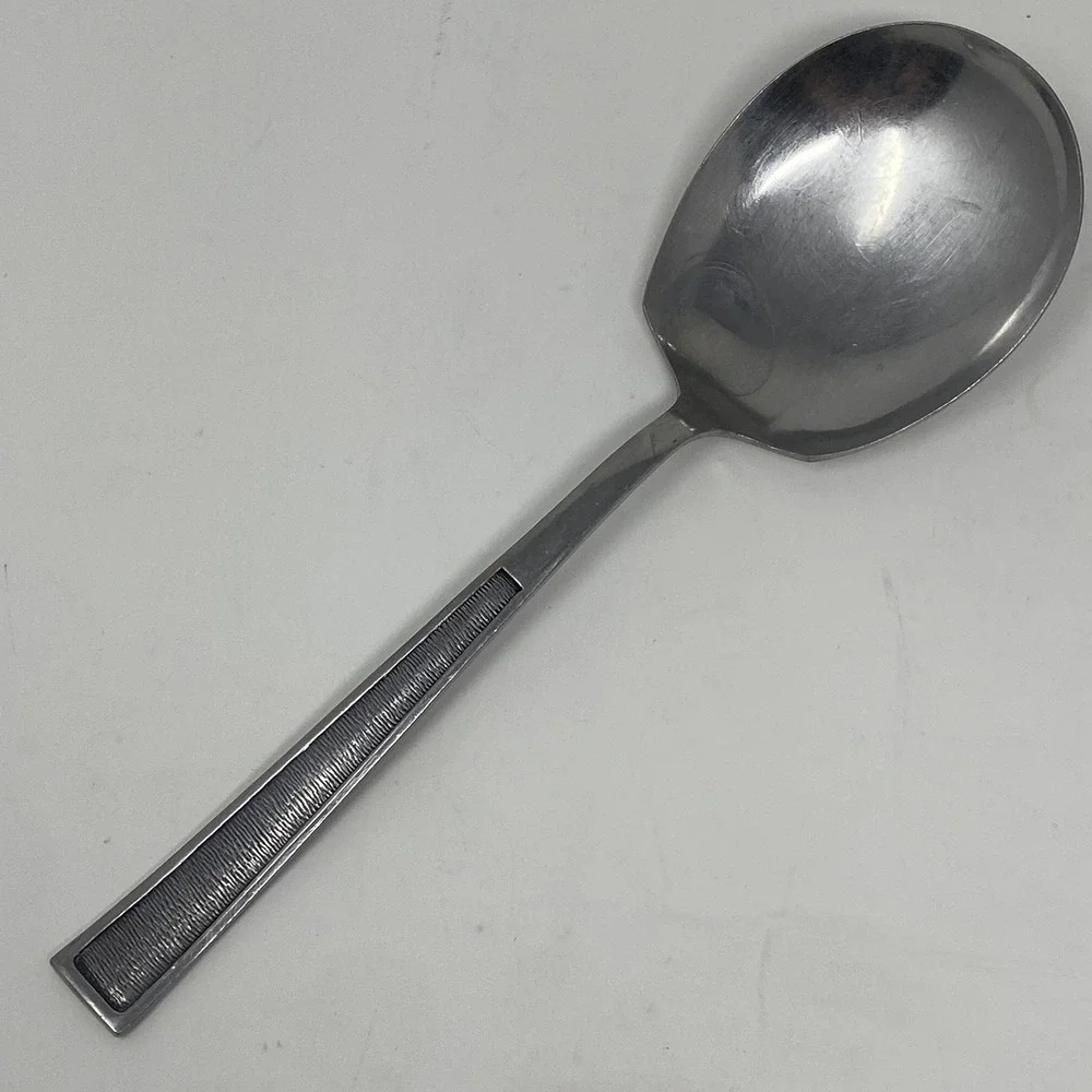 Vtg National Stainless Finale Serving Spoon Mid-Century Textured Handle Japan